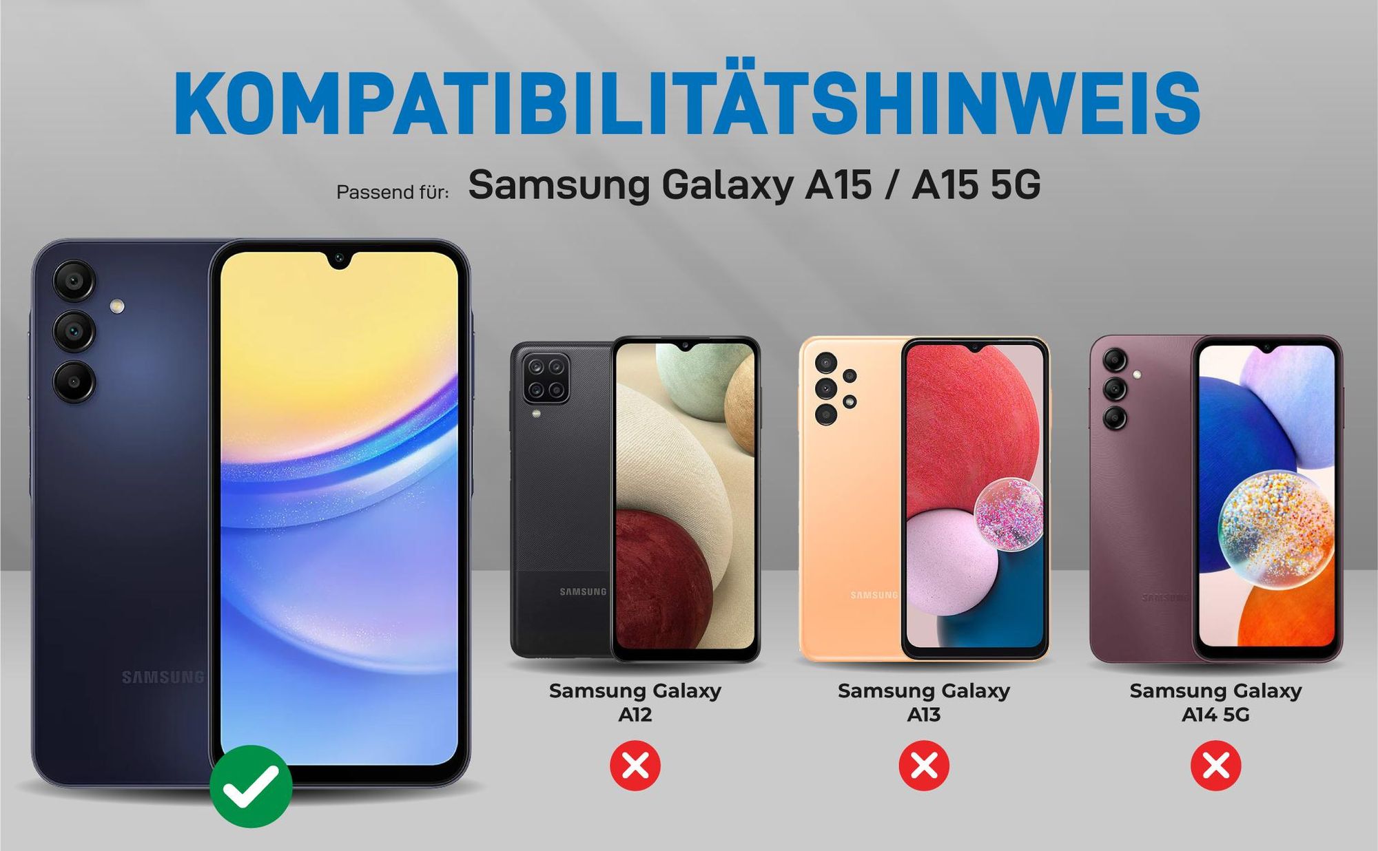 Kompatibilitätshinweise Hülle für Samsung Galaxy A15 / A15 5G