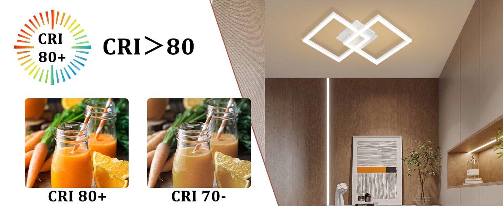 ZMH Deckenlampe LED Deckenleuchte Modern Küchenlampe 24W Flurlampe 3000K Schlafzimmerlampe Deckenbeleuchtung Eckig Weiß für Wohnzimmer Flur