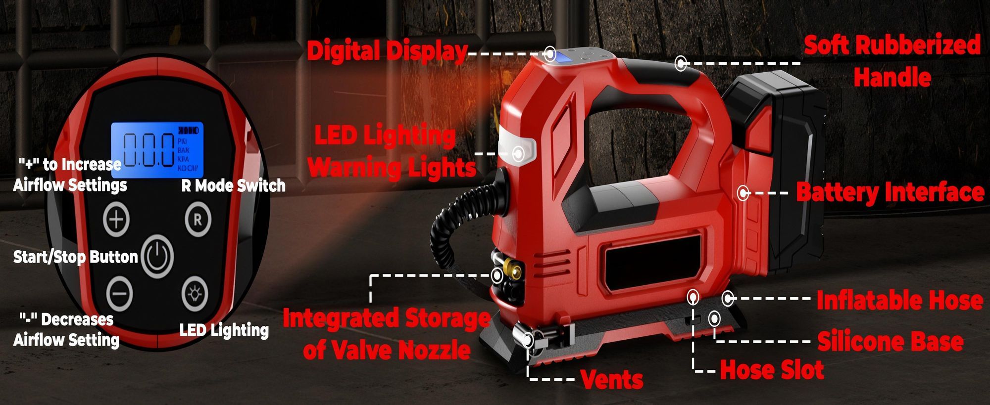 Akku-Kompressor für Makita 18V-Akku, Elektrische Luftpumpe mit LED-Leuchte, Digitalem Manometer für Autos, Motorräder, Fahrräder, Bälle (ohne Akku)