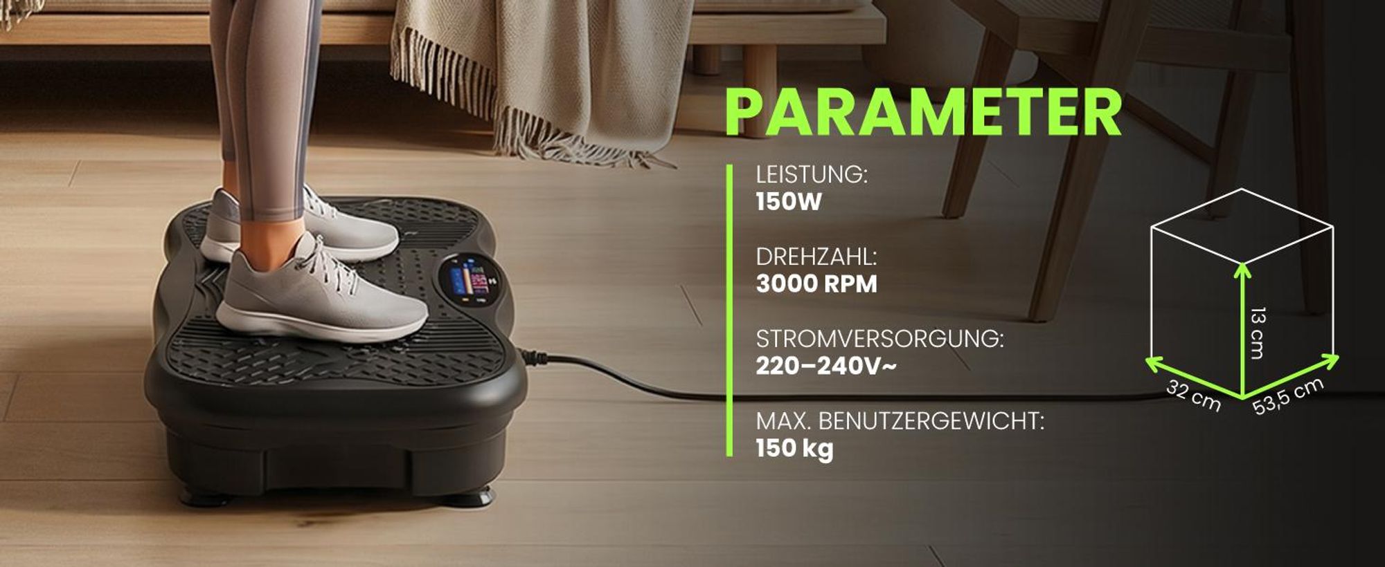 Vibrationsplatte Fitnessplatte 150W Trainingsbänder Fernbedienung 150kg Lautsprecher Expander