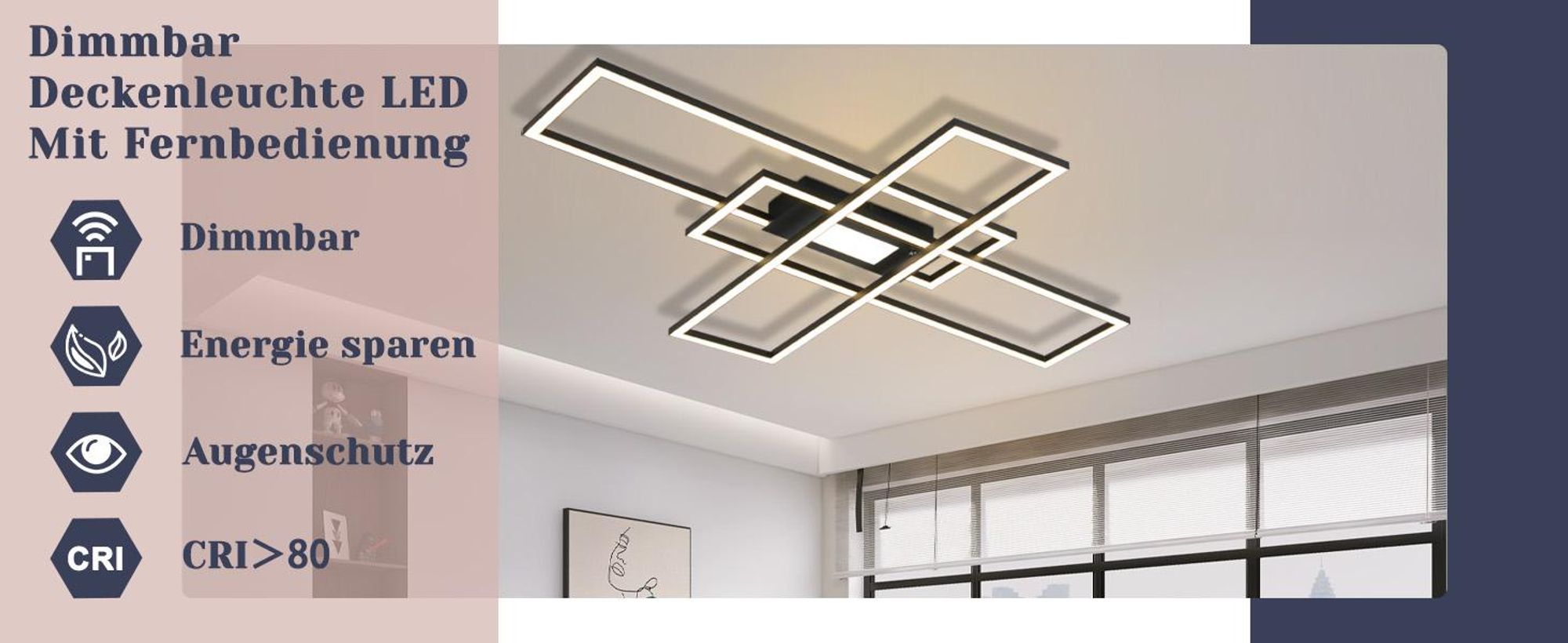 ZMH Lampa sufitowe LED Czarna Ściemnialna z Pilotem 50W Nowoczesne Oświetlenie Sufitowe Geometryczne Do Salonu Kuchni Przedpokoju Biura Lampa Sufitowa