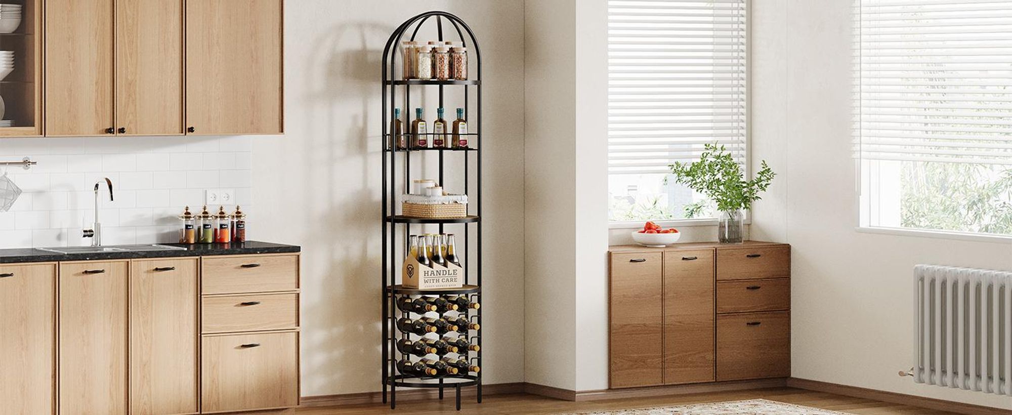 Tribesigns Weinregal, 5-stöckig, mit Flaschenhalter und Ablagefläche, hohes Barregal im Loft-Stil aus Metall und Holz im Industriestil, Braun
