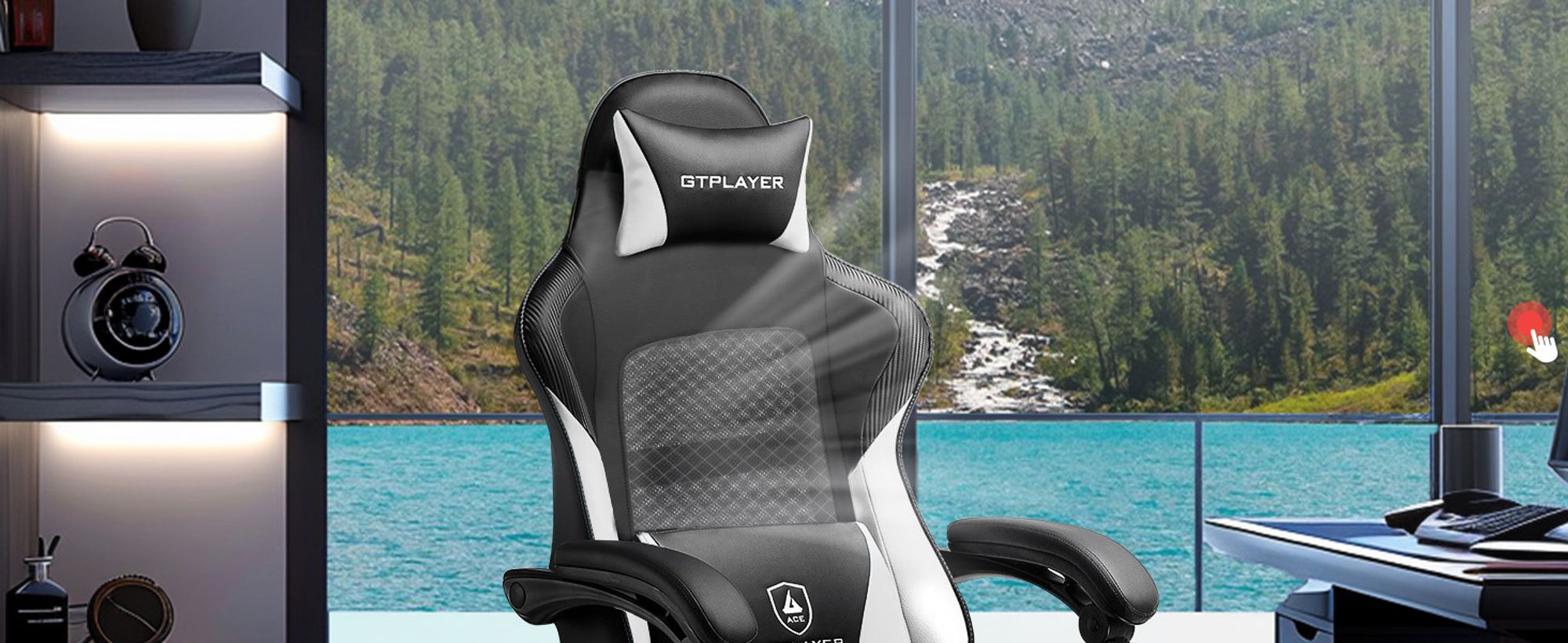 GTPLAYER Gaming Stuhl, Gaming Chair, Ergonomischer Höhenverstellbarer Bürostuhl, Zweckmäßig für Winter und Sommer, mit Doppelrückenlehne mit Fußstütz