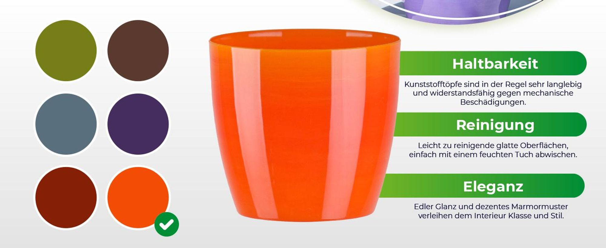 KADAX Blumentöpf "Agen", Pflanzkübel, runder Blumenkübel aus Kunststoff, 16 cm, orange Marmor