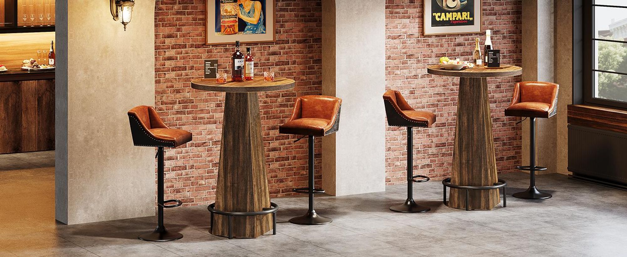 Tribesigns Bartisch, 95 cm hoher runder Stehtisch für kleine Bars, Esszimmer, Küche, rustikales Braun (nur Tisch)