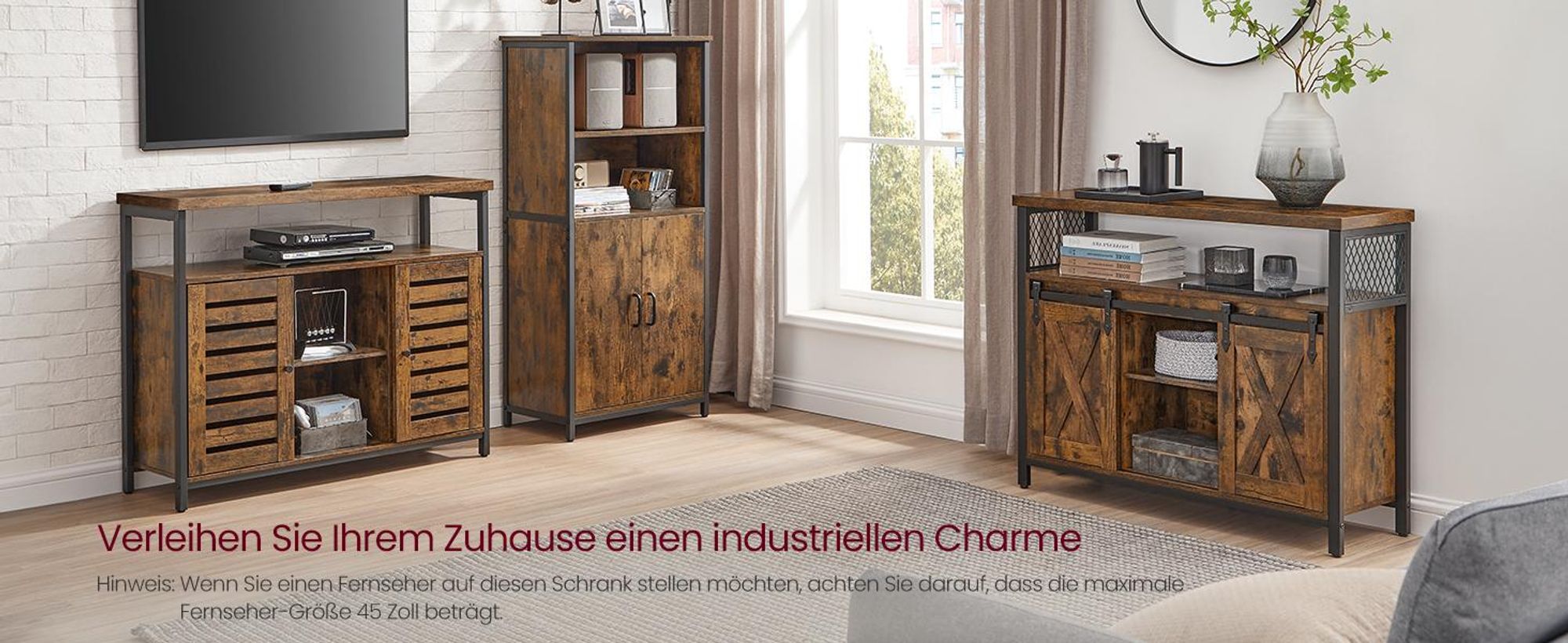 VASAGLE Sideboard Küchenschrank, mit 2 Schiebetüren, verstellbare Ablagen