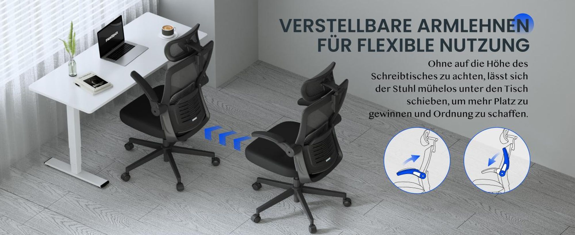FLEXISPOT Ergonomischer Bürostuhl, 3D-Kopfstütze, verstellbare Rückenlehne, klappbare Armlehnen, Mesh-Sitz, 135° Neigung, 150 kg Belastbarkeit Schwarz