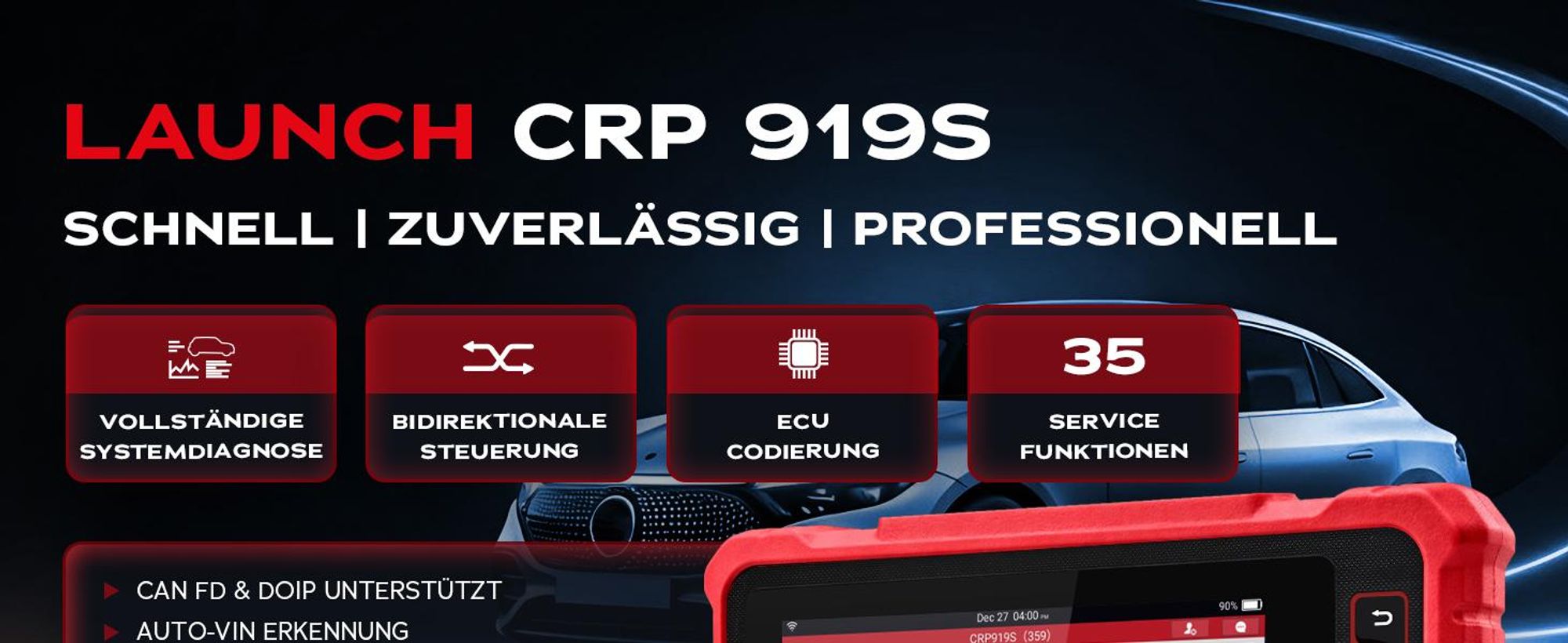 LAUNCH CRP919S OBD2 Diagnosegerät Auto,Vollsystem-Diagnose mit 35 Servicefunktionen, Aktivtests und Ferndiagnose