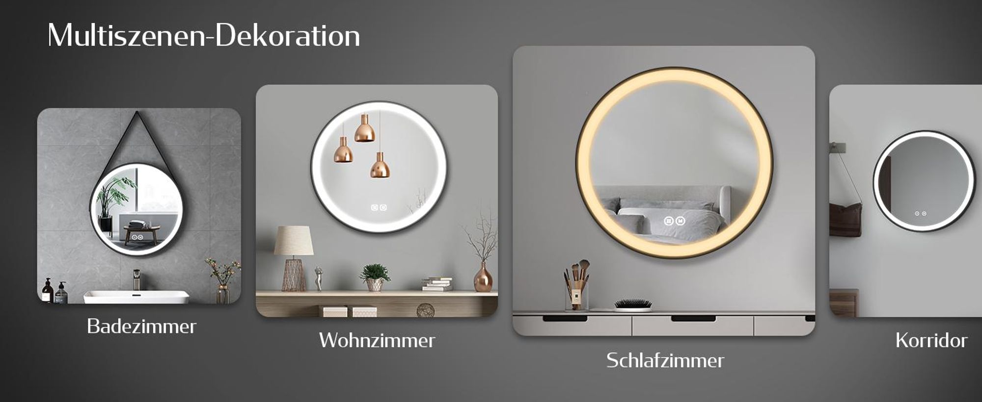 EMKE LED Badspiegel Rund 60 cm Durchmesser LED Spiegel Badezimmerspiegel mit Beleuchtung 3 Lichtfarbe 3000-6400K Kaltweiß Neutral Warmweiß Dimmbar Lichtspiegel mit Touchschalter IP44 Energiesparend (Schwarz Design)