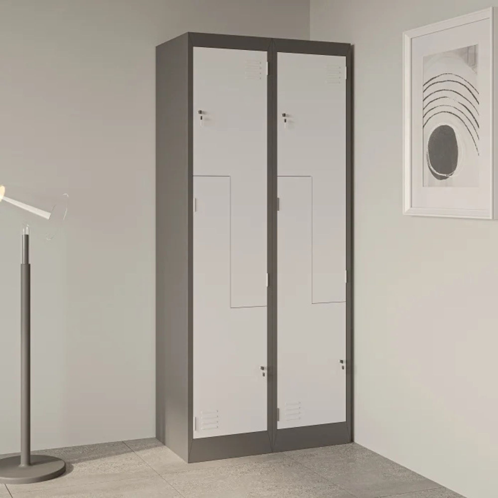 Jan Nowak Umkleideschrank Z02 Spind mit 4 Abteilen Kleiderspind Metallschrank Flügeltür Lüftungsschlitzen Pulverbeschichtung 185 cm x 80 cm x 45 cm, Farbe: Anthrazit-Weiß