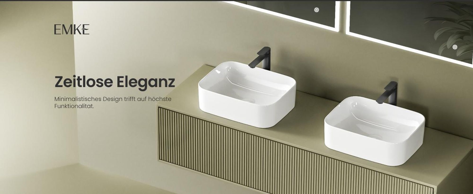 EMKE Aufsatzwaschbecken rechteckig 610 x 380 x 150mm Glänzend Weiß Waschbecken aus Keramik  Ohne Armaturloch – Ideal für Wand- & Hocharmaturen