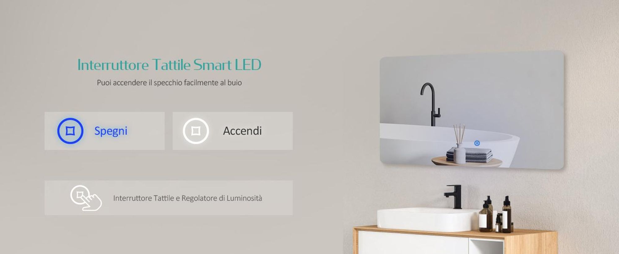 EMKE Specchio da bagno a LED 100x60cm con illuminazione 3 colori di luce bianco freddo neutro bianco caldo Specchio da bagno con interruttore a sfioramento