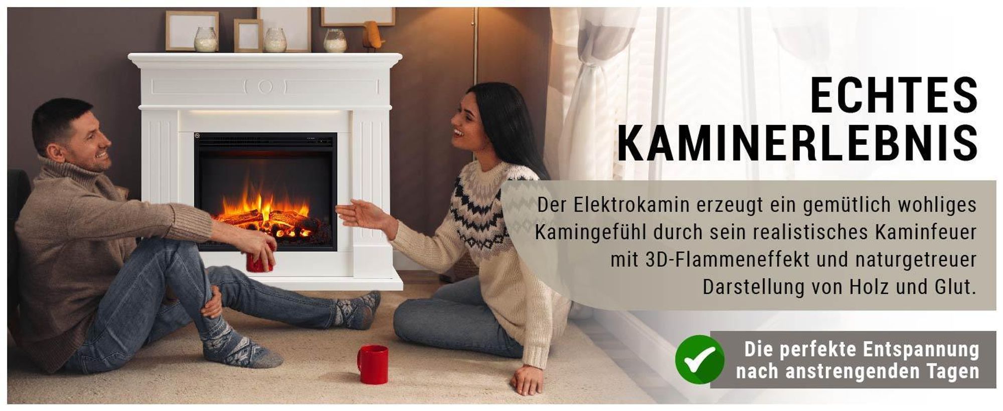 Elektrokamin Standkamin BALDERIA Leandros – Heizung bis 2000 W, weiss