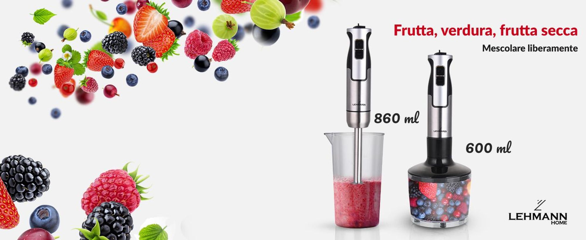 LEHMANN Set Frullatore a immersione, 8 livelli di velocità, Turbo, Accessori inclusi, 1200 W