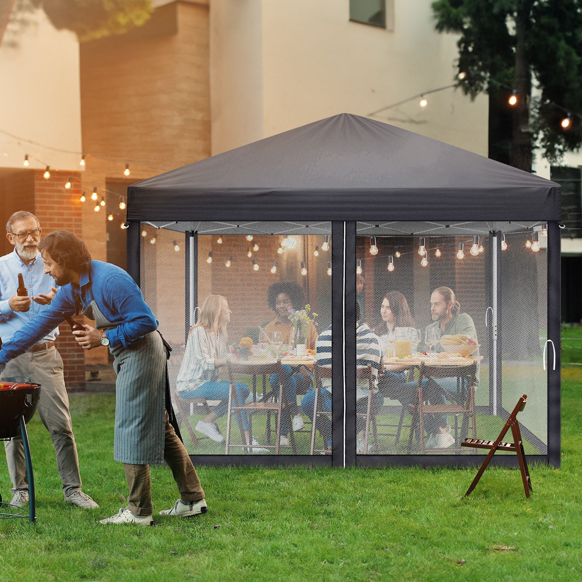 FCH 3x 3m Faltpavillon, Pop Up Pavillon mit 4 Seitenwänden, wasserdicht, UV-Schutz,Gartenpavillon ,grau