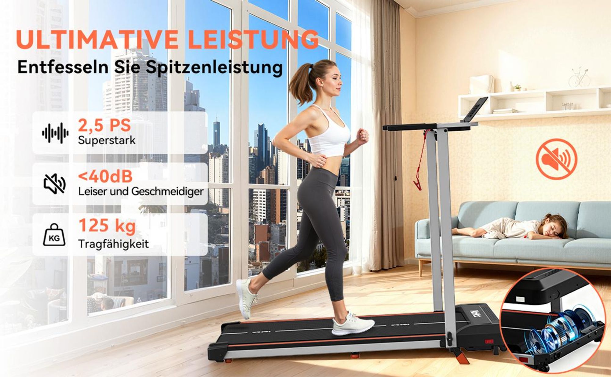 Kehot Laufband für Heimtraining, FUR ZU HAUSE,1–12 km/h, klappbar, leiser Motor, Bluetooth APP