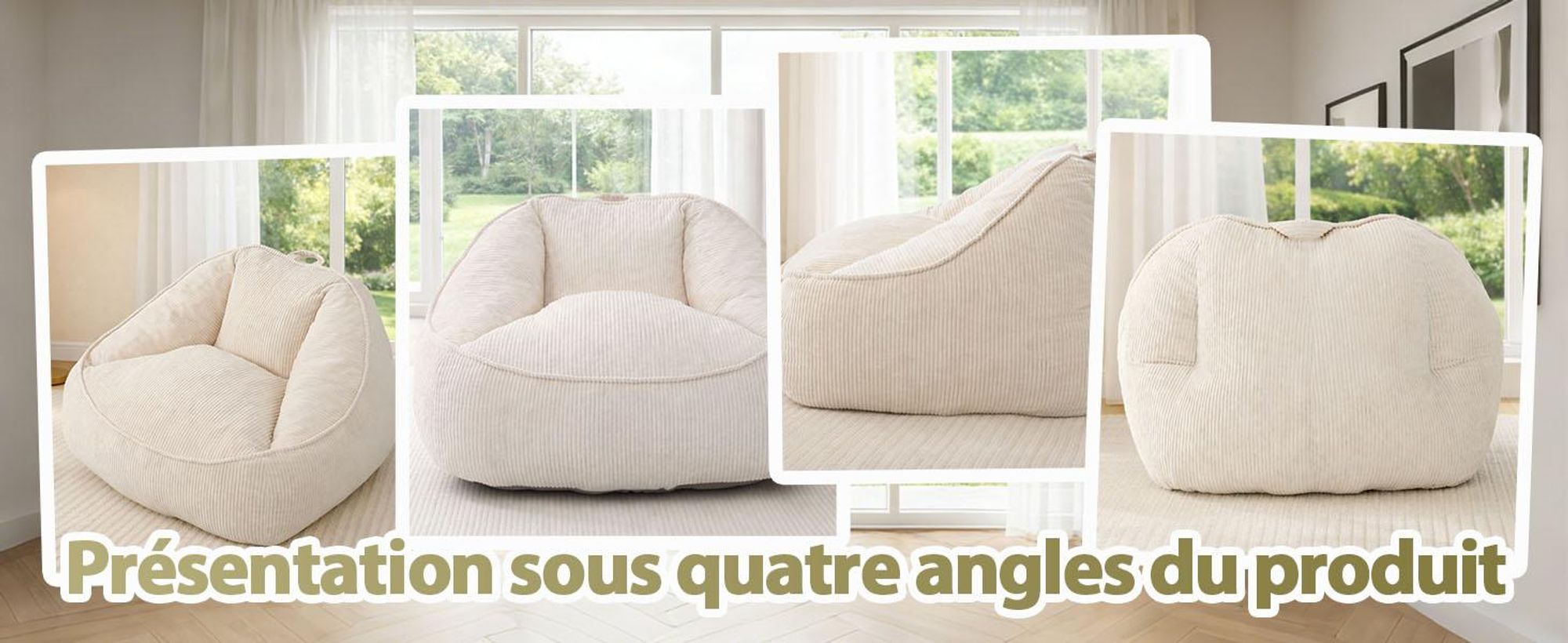 Pouf géant pour adulte, rembourrage en mousse déchiquetée, canapé de sol moelleux, forme poire, beige