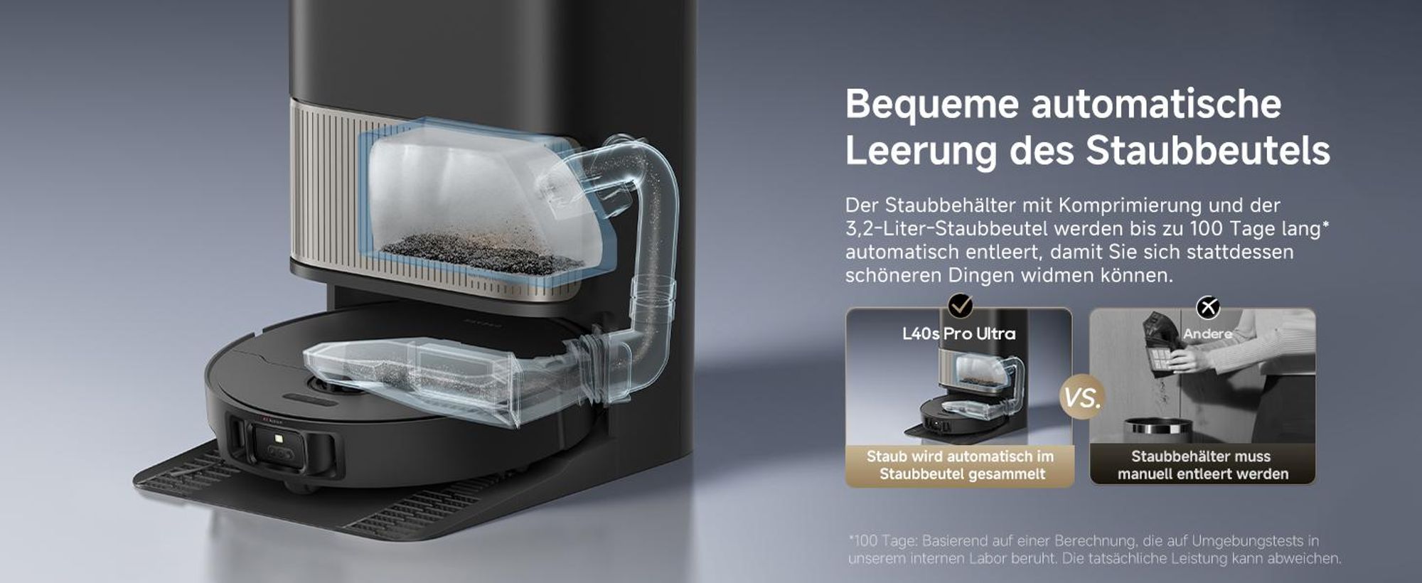 Dreame L40s Pro Ultra Staubsauger Roboter, selbstreinigende Ausfahrbare Wischmopps,19000Pa Saugkraft,Detangling DuoBrush,Hindernisvermeidung, Schwarz