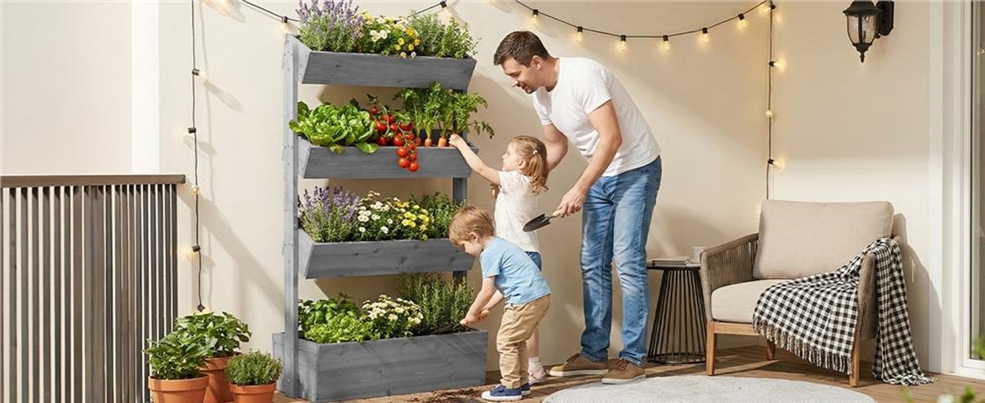 Yaheetech Vertikaler Hochbeet, 4-stufig, 45° neigbar, Pflanzbeet aus Tannenholz, wetterfest, Frühbeet Gartenbeet, Grau