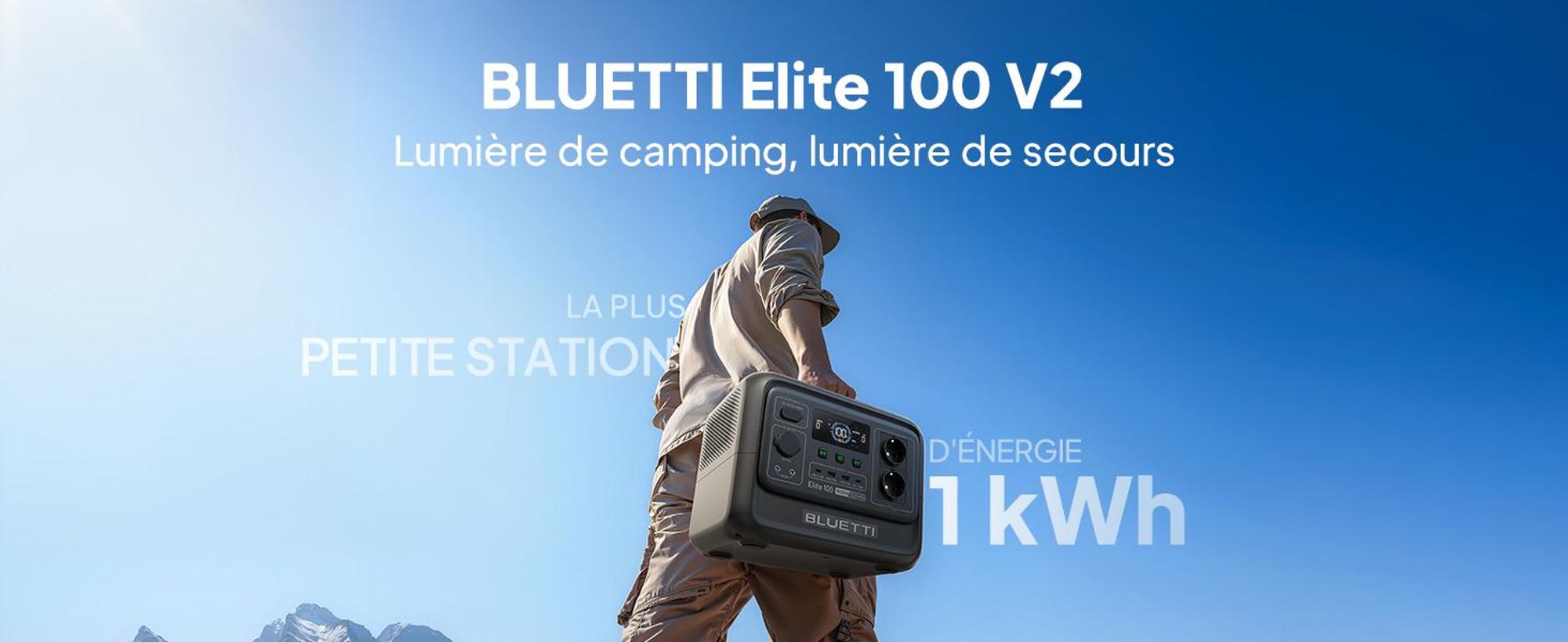 BLUETTI Elite 100 V2 + Charger 1 Station d'énergie portable, batterie de secours de 1024Wh avec 2 sorties AC de 1800W , générateur solaire pour le camping, les pannes de courant