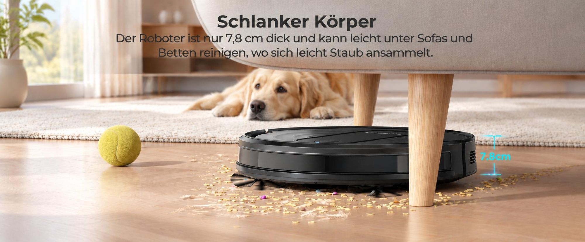 Airzeen Saugroboter mit Wischfunktion , 3in1 Roboterstaubsauger 8000Pa Starke Saugleistung Leiser Roboter-Staubsauger, App/WiFi, 120 Min Laufzeit