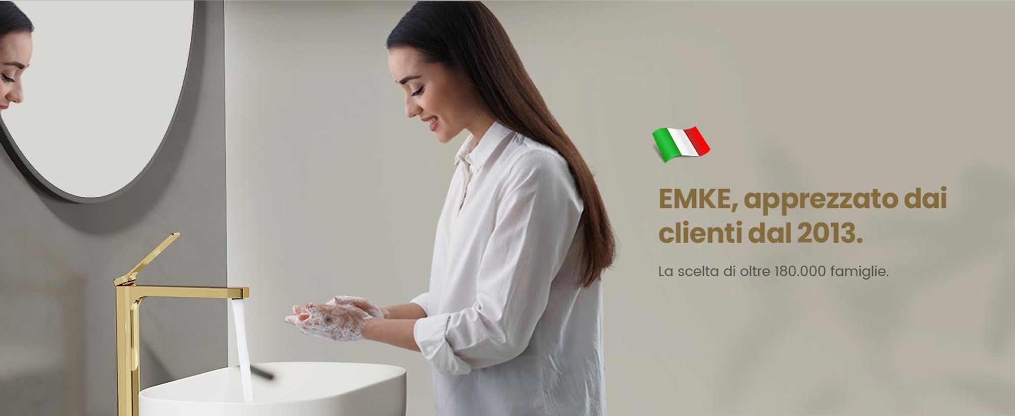 EMKE Rubinetto bagno oro champagne 335x233x46mm, ottone, cartuccia ceramica, miscelatore bagno, miscelatore lavabo, miscelatore lavabo