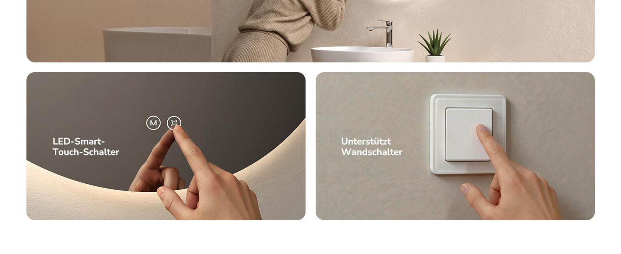 EMKE LED Badezimmerspiegel Badspiegel mit Beleuchtung Rund 80cm 3 Lichtfarben Dimmbar Lichtspiegel mit Touchschalter Energiesparend LED Spiegel