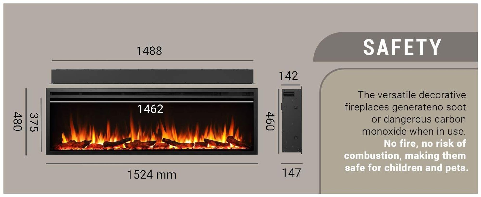 Elektrický krb, vestavný krb BALDERIA Atalanta 60 – topný výkon až 1500 W, černý