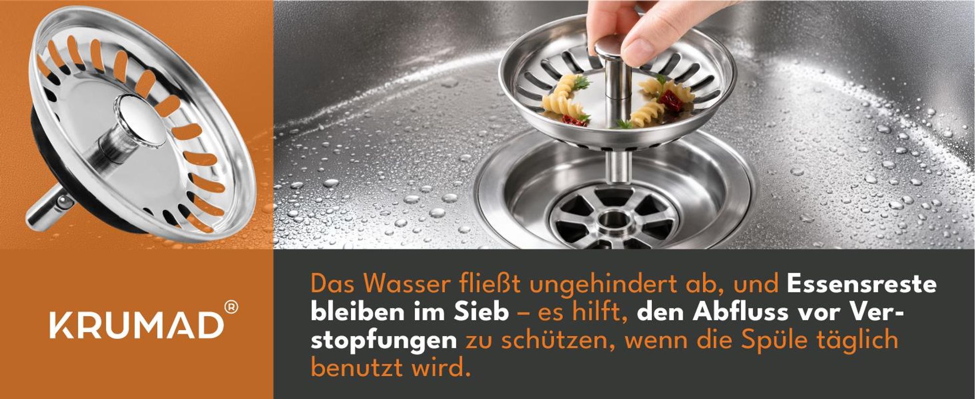 KRUMAD Abflussstopfen mit Sieb 79 mm, Waschbeckenstöpsel aus Edelstahl, Siebkörbchen für Spülbecken, Spülenstopfen Küche, Ablaufstopfen