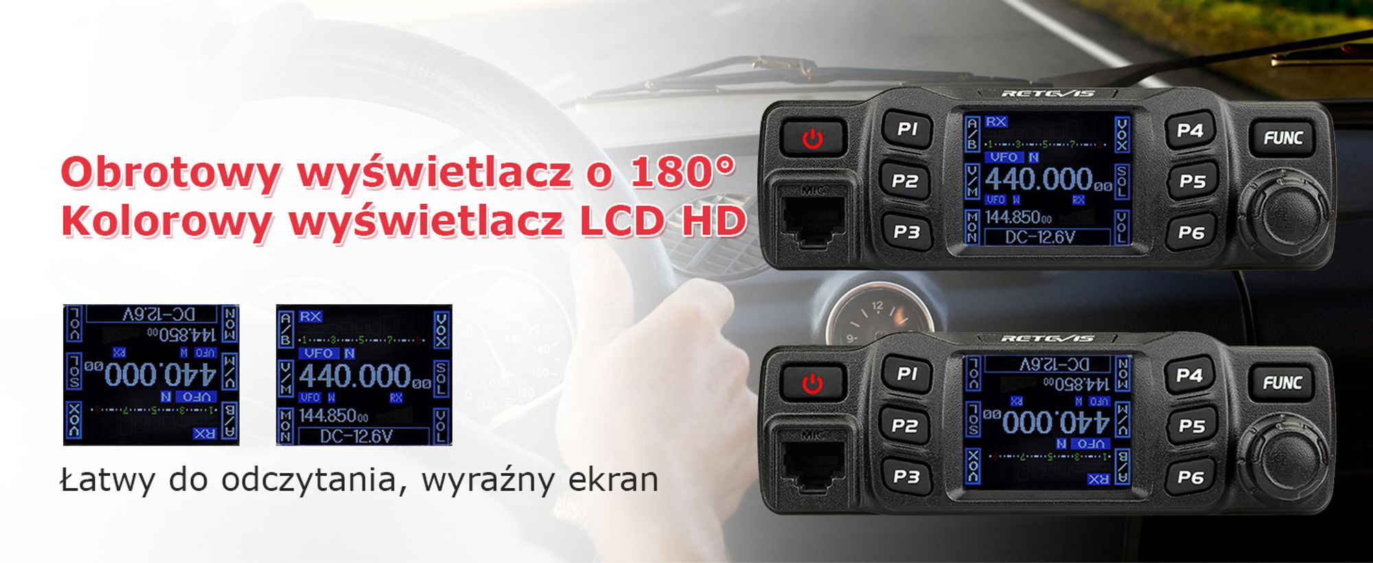 Retevis RT95 amatorski radiotelefon z dwuzakresową anteną, mini mobilny radiotelefon z obrotowym podwójnym wyświetlaczem LCD, 200 kanałów, mobilna antena samochodowa SL16/PL259