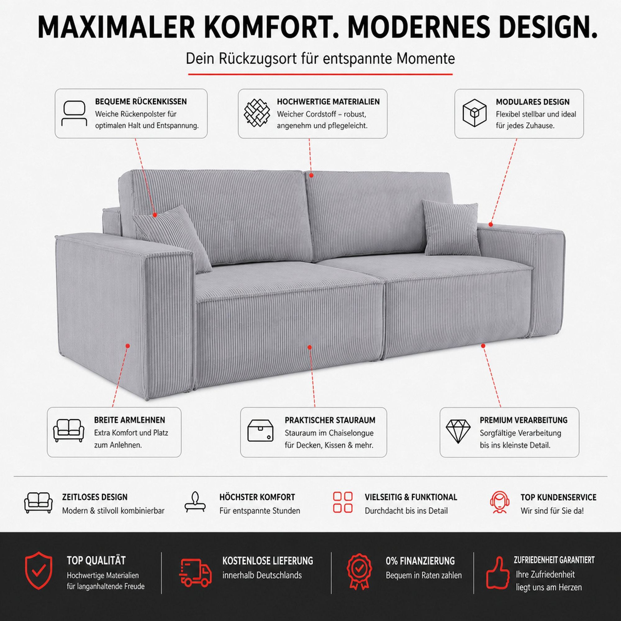 VENASI Schlafsofa mit Schlaffunktion Hugo, Beige Cordstoff