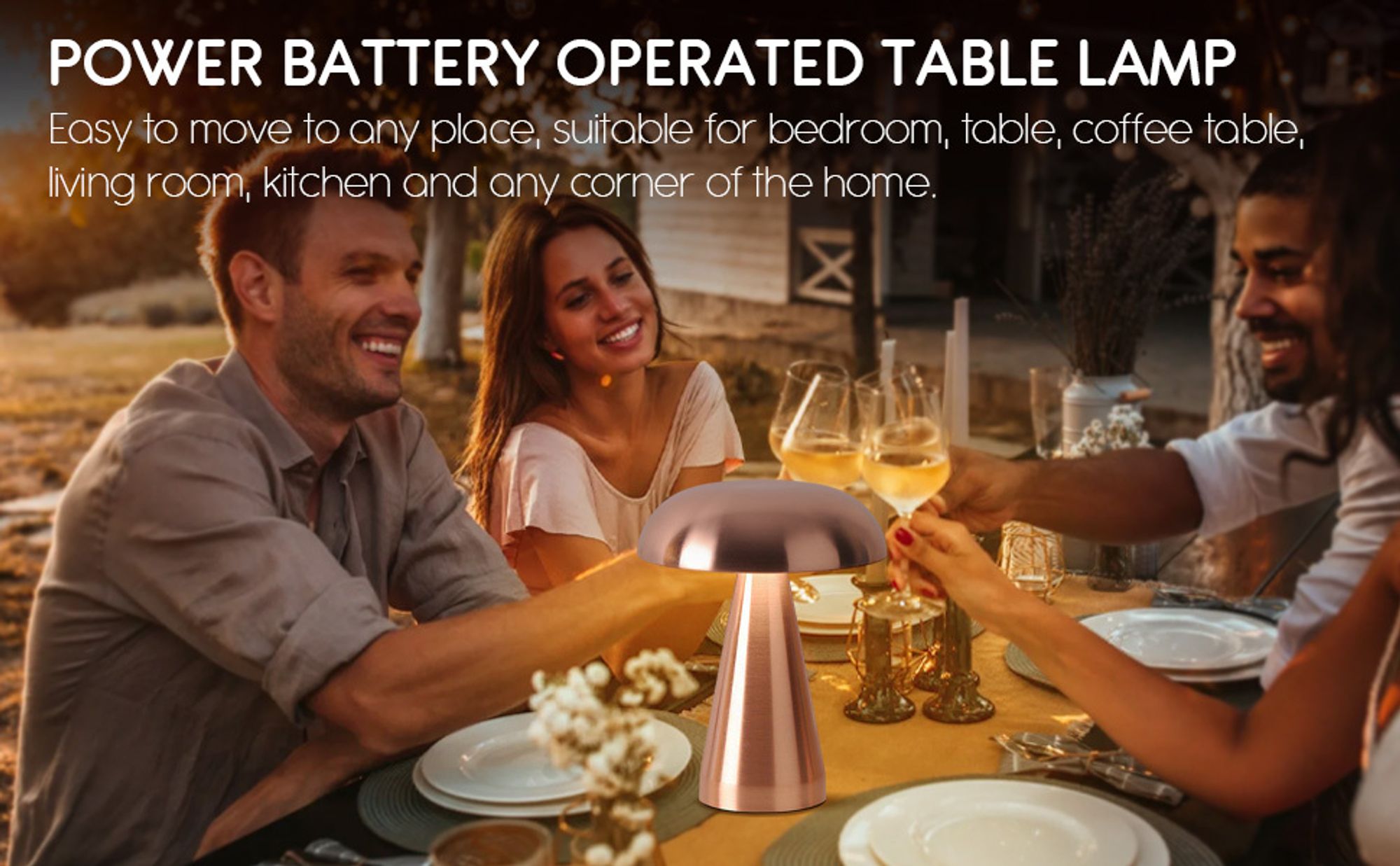 LED Akku Pilz-Tischleuchte Roségold Metall Dimmbar Kabellos USB Warmweiß Lampe Touch Tischlampe Nachttischlampe,Touch Steuerung Augenschutz Leselampe