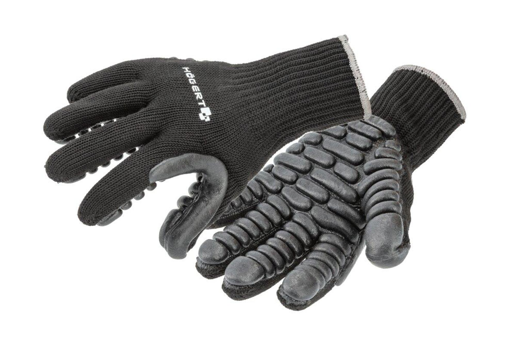Anti-Vibrationshandschuhe schwarz, Polyester mit PolyurethanBeschichtung und Latexschaum, nahtlos, Gr. 9 – BROL, Högert Technik