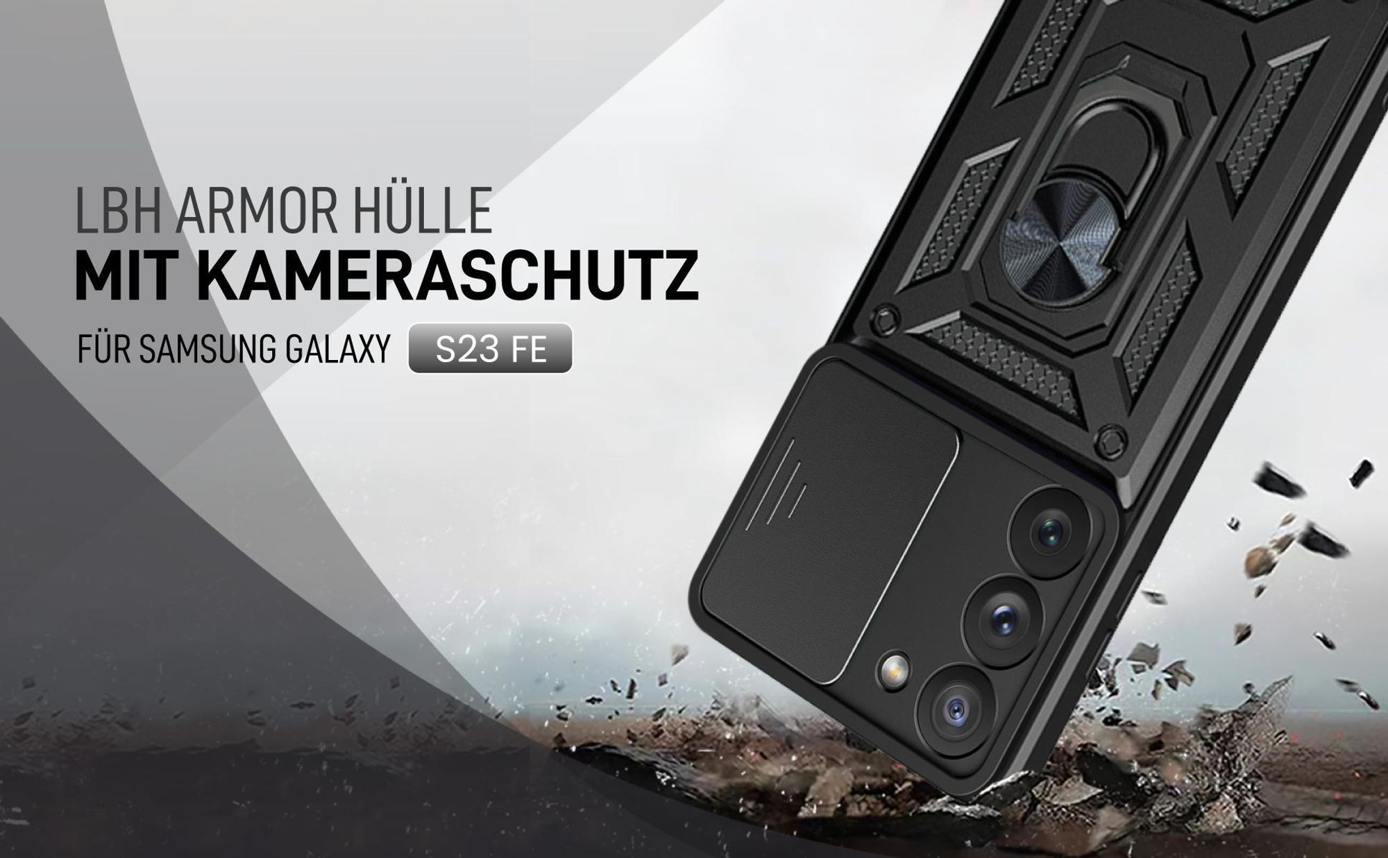 Schwarze Outdoorhülle mit Kameraschutz für Samsung Galaxy S23 FE