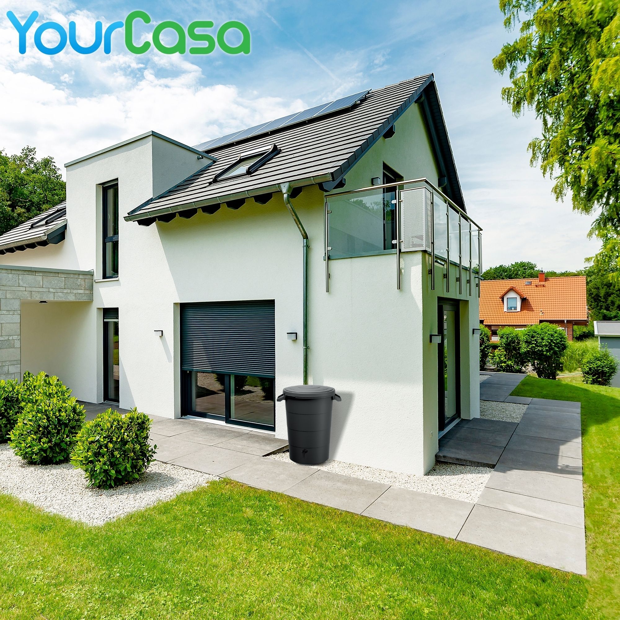 YourCasa Regentonne 80Liter [inkl. Anschlusset & Bohrer] Regenfass Wetterfest aus Kunststoff mit Wasserhahn