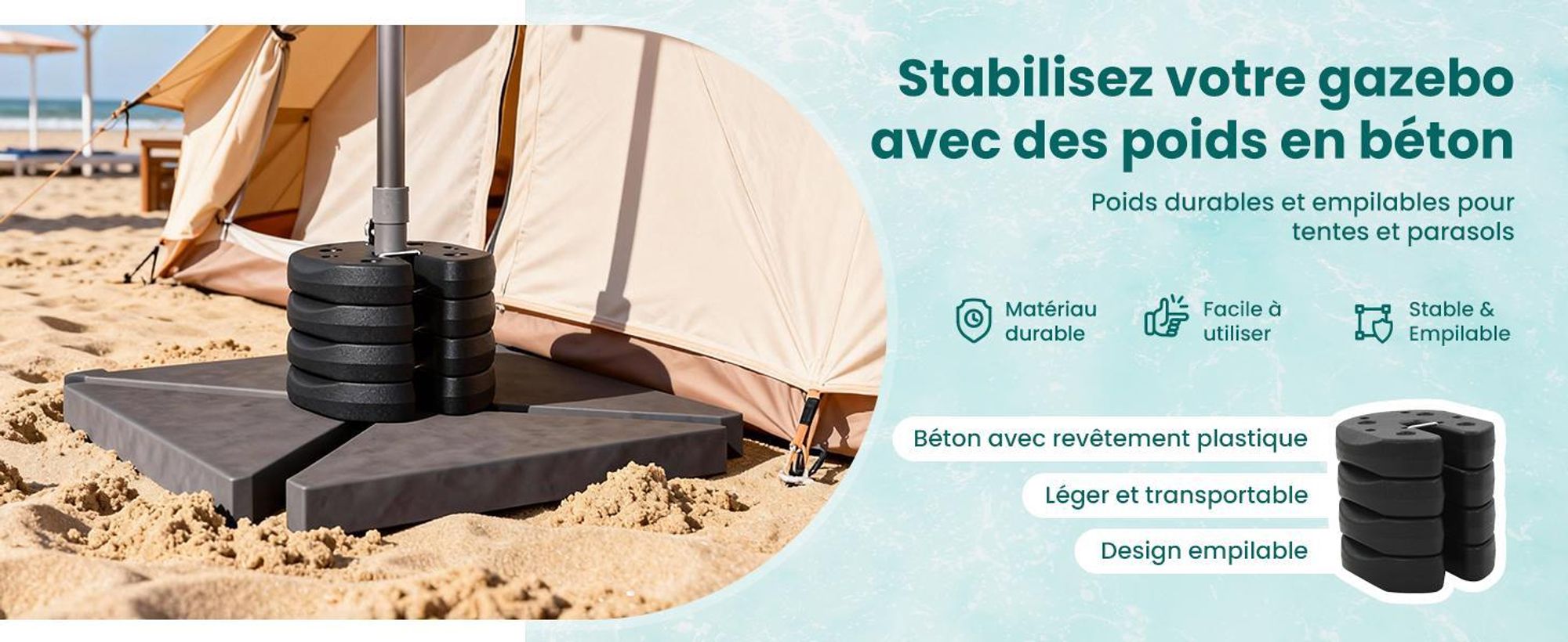 vidaXL Poids pour pavillon 4 pcs. noir 220x50 mm béton