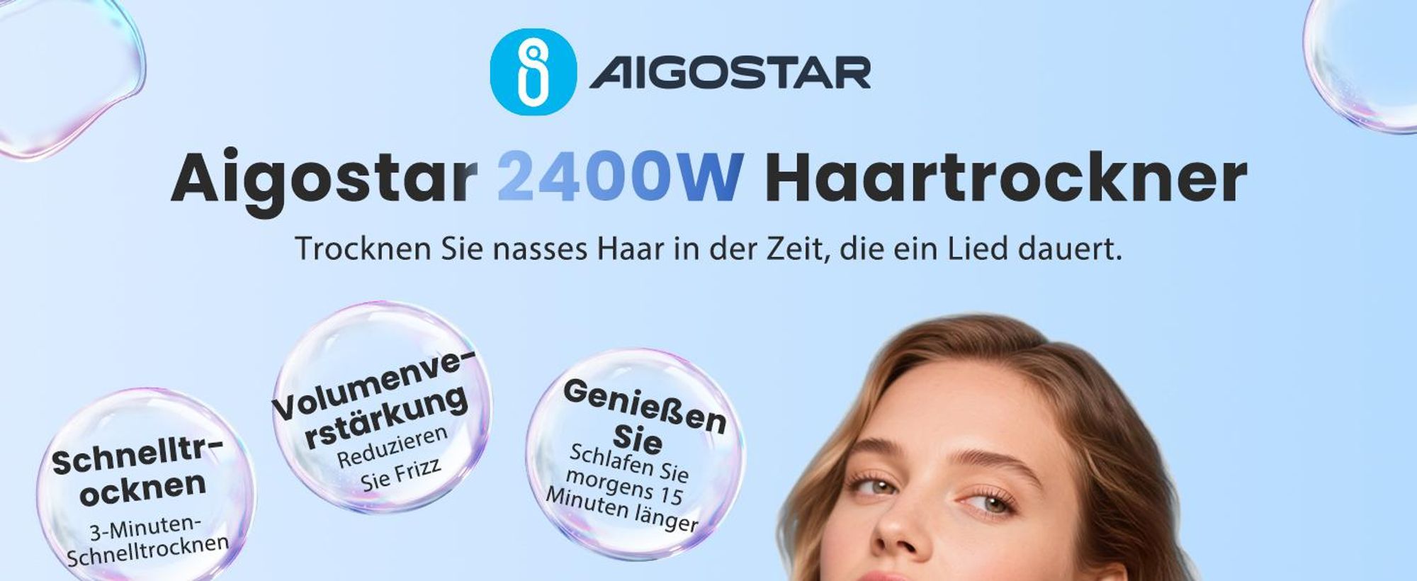 Aigostar - Haartrockner Ionen Föhn Negative Ion Technologie, 2 Heiz- & Kaltstufen