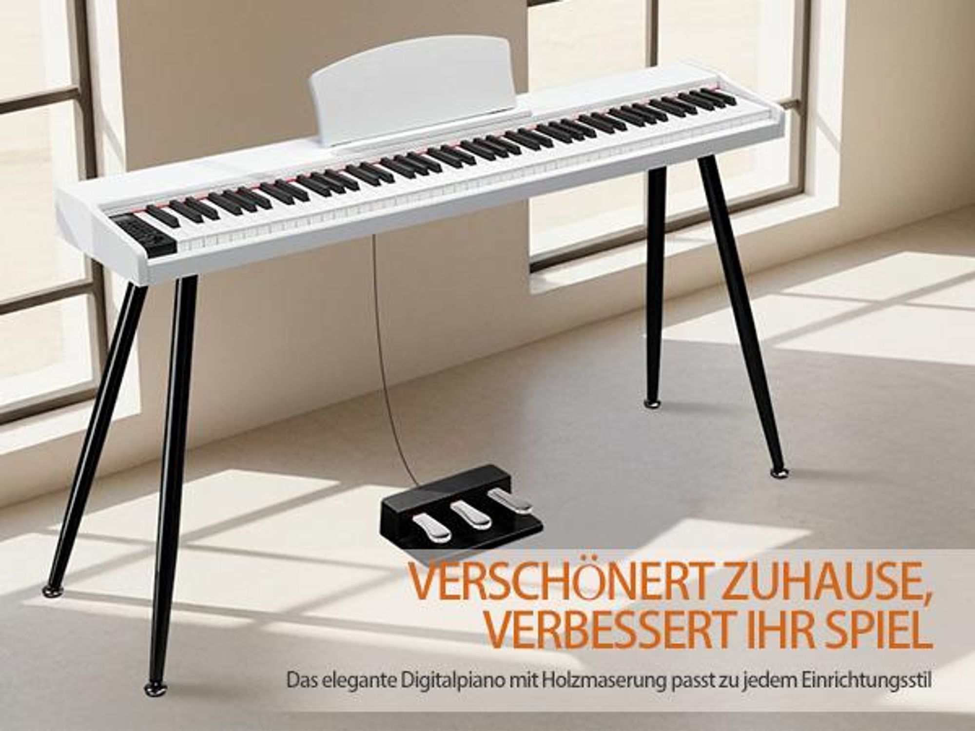 FCH 88-Tasten E-Piano halbgewichtete Tasten, Digital Keyboard mit Dual-Bluetooth, Aufnahmefunktion, Transponierung & Dual-Keyboard-Funktion,Weiß