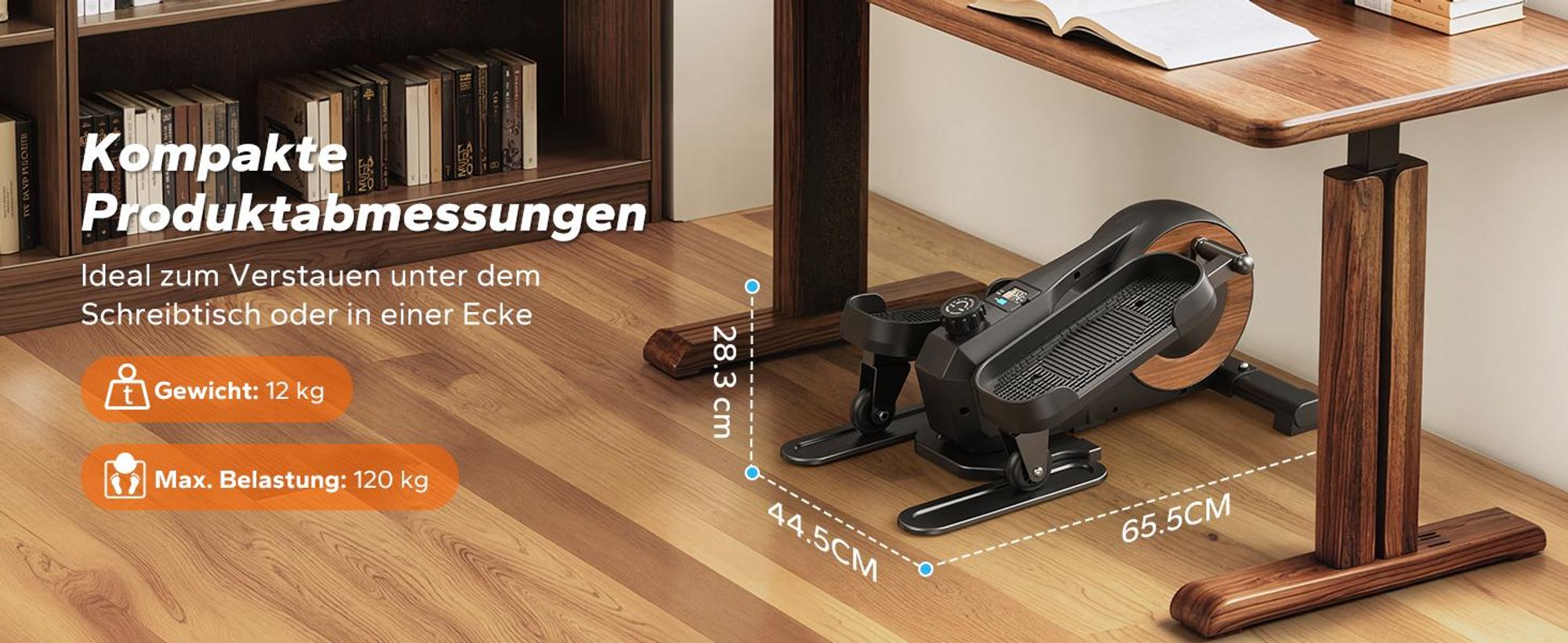 Mini Untertisch-Ellipsentrainer, 8 Magnetstufen, flüsterleise <15 dB, 95 % vormontiert, LCD & rutschfeste Pedale, gelenkschonend, bis 100 kg