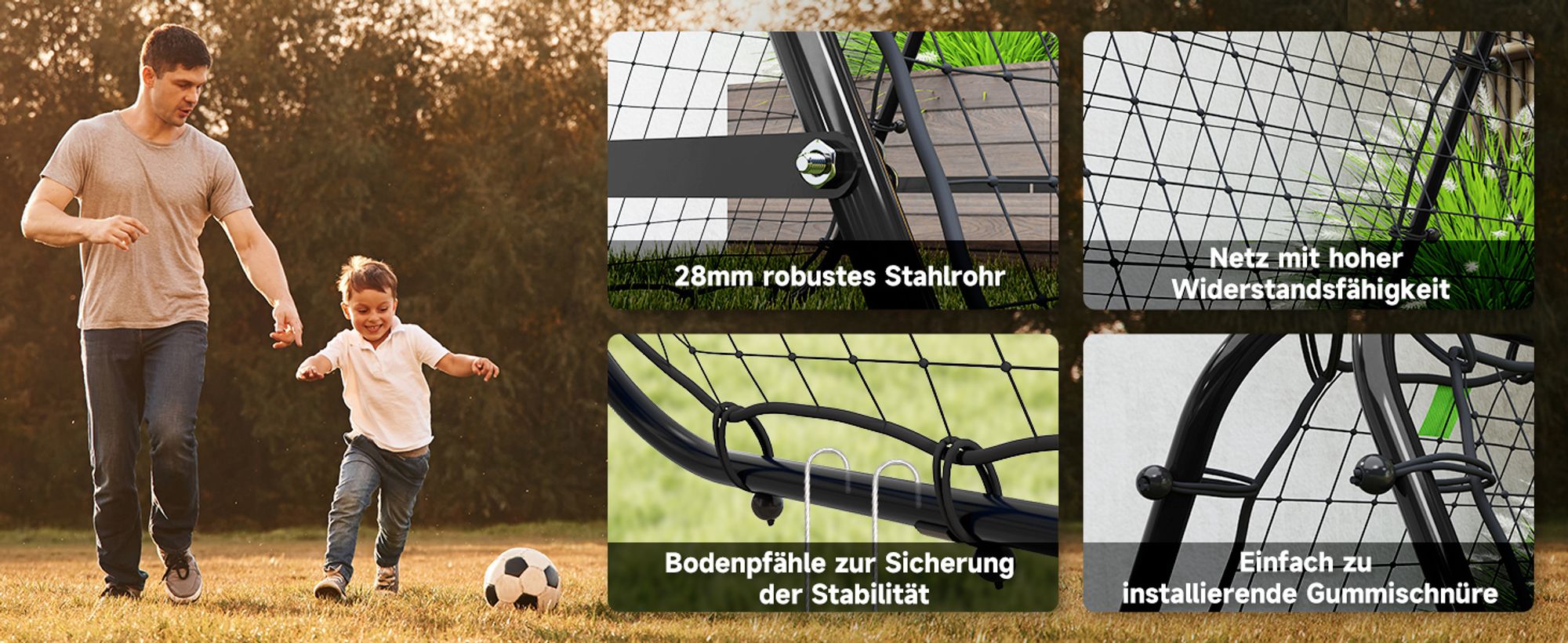 HOMCOM Fußball Rebounder Kickback Tor Rückprallwand Netz beidseitiger Rückprall