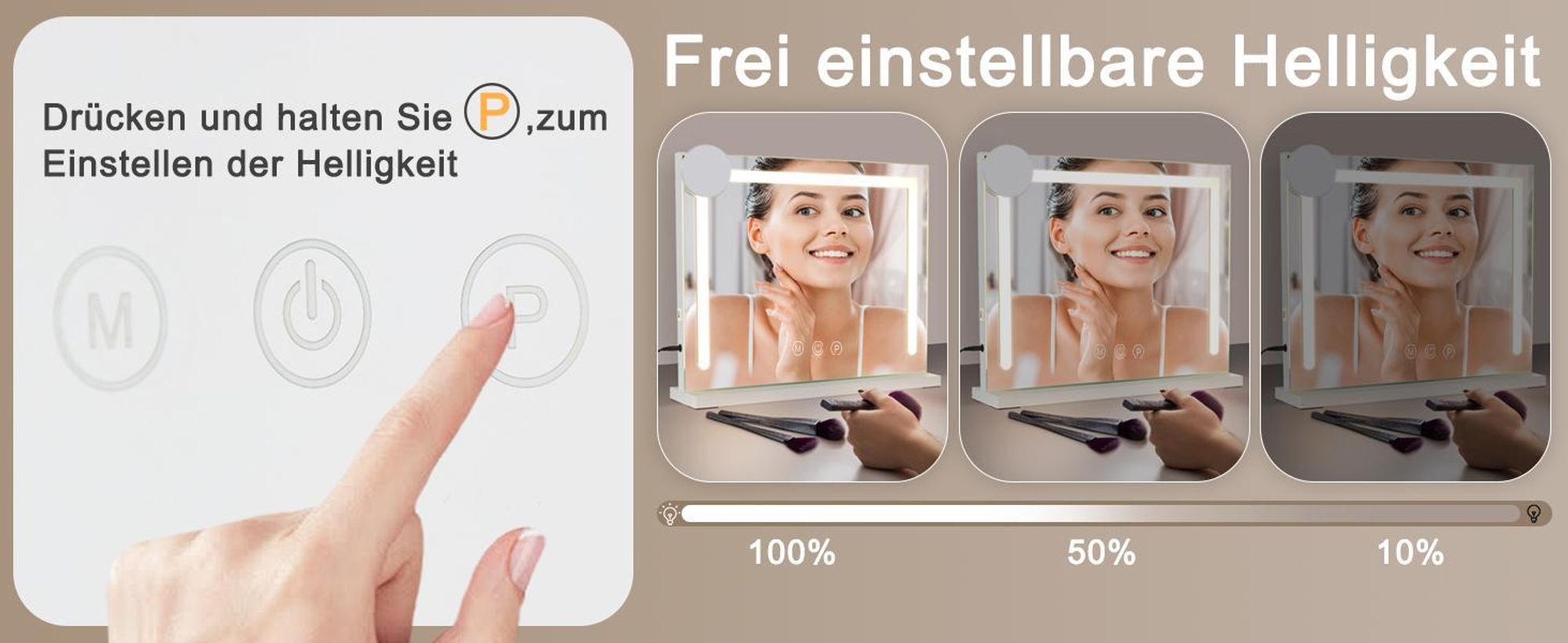 ZMH Kosmetické zrcadlo Stmívatelné LED osvětlení 50 x 40 cm 3 režimy barevného osvětlení 5násobné zvětšení Zrcadlo USB připojení pro ložnici Šatnu