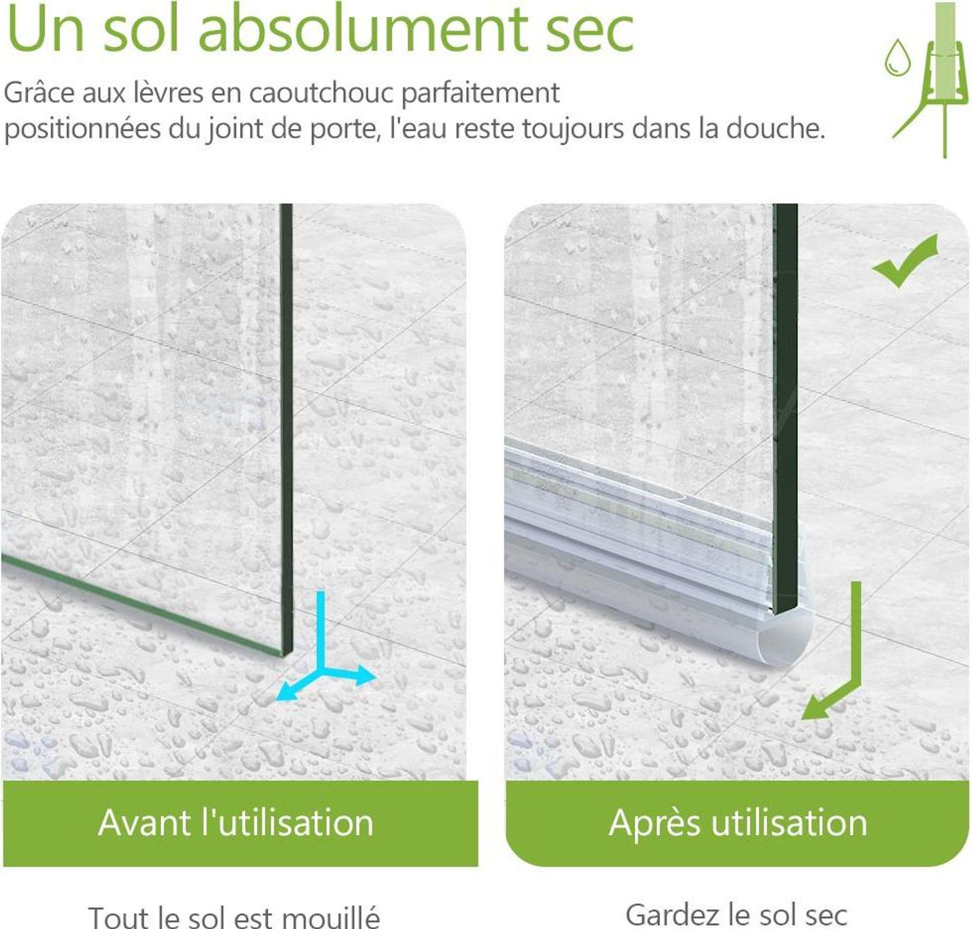 S'AFIELINA Joint de douche 2 pièces 100cm pour verre de 7-8mm - joint de remplacement déflecteur d'eau anti-vague pour cabine de douche salle de bain