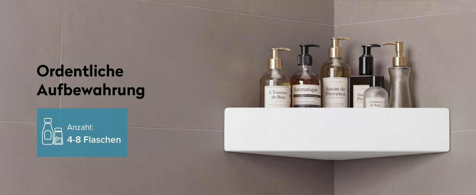 doporro Duschablage ohne Bohren Ecke, Duschregal zum Kleben, Eckregal Bad, Badezimmer Organizer, Wandregal für Shampoo und Duschgel, Sandweiß Reglo-07