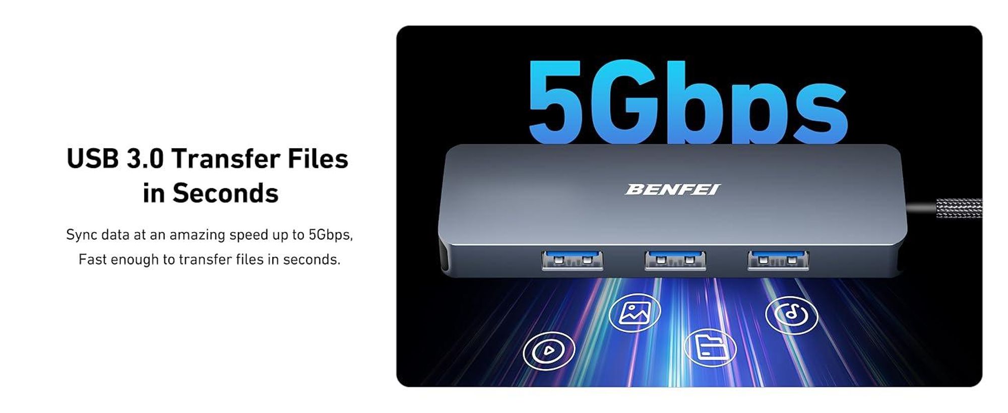 BENFEI Hubs USB 3.0 Hub 4 Port Ultra Slim Splitter