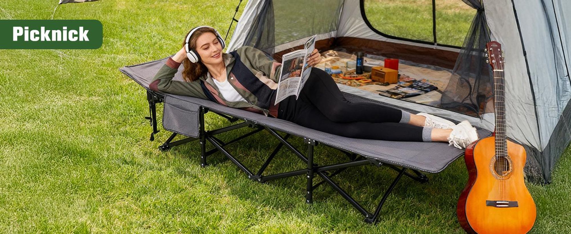 Sekey Campingbett Klappbar Feldbett Klappbett mit Tragetasche und Seitentasche, Campingliege belastbarkeit bis 200kg