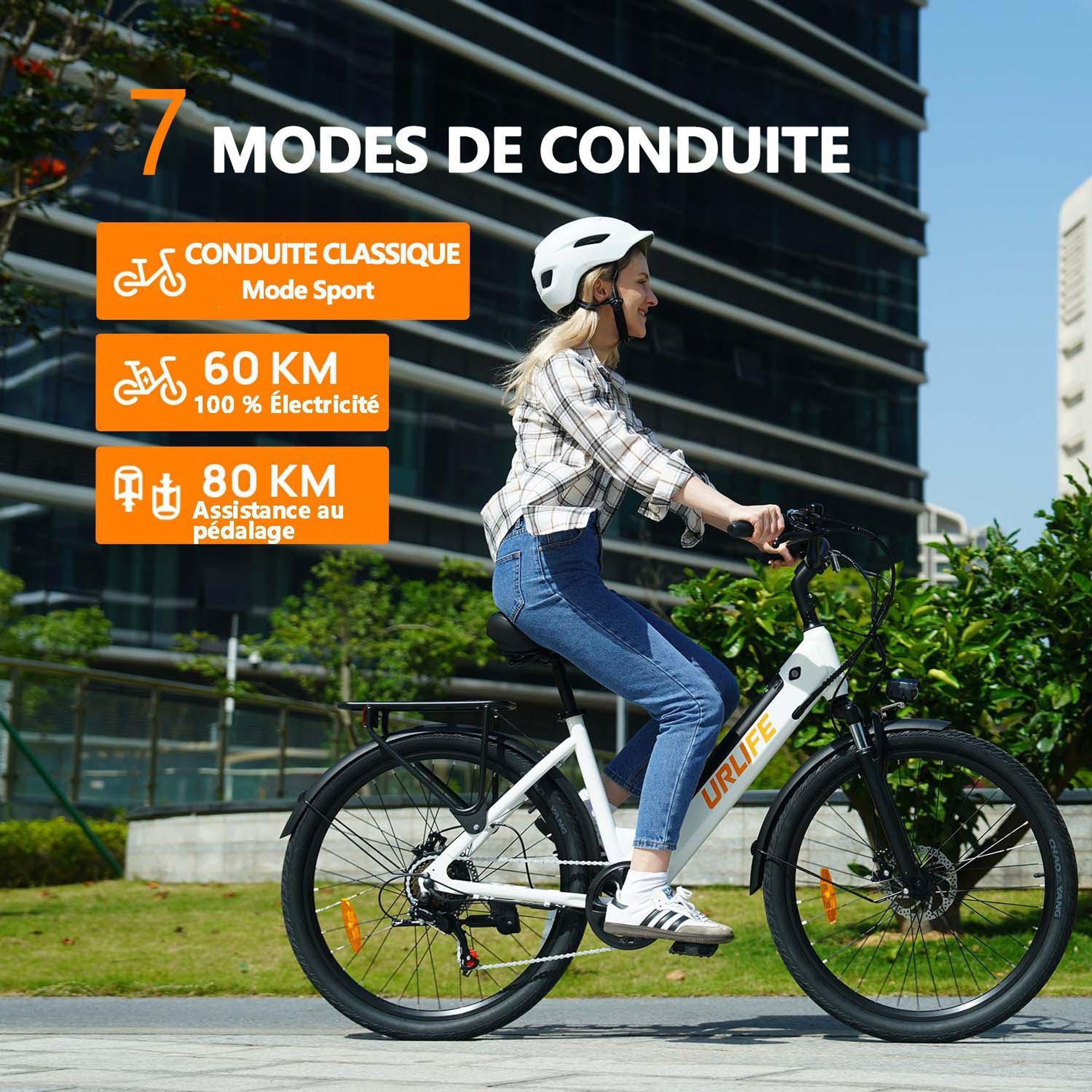 Vélo électrique URLIFE E26 - Moteur 250W batterie 48V10.4Ah pneus 26 pouces freins à disque - Blanc