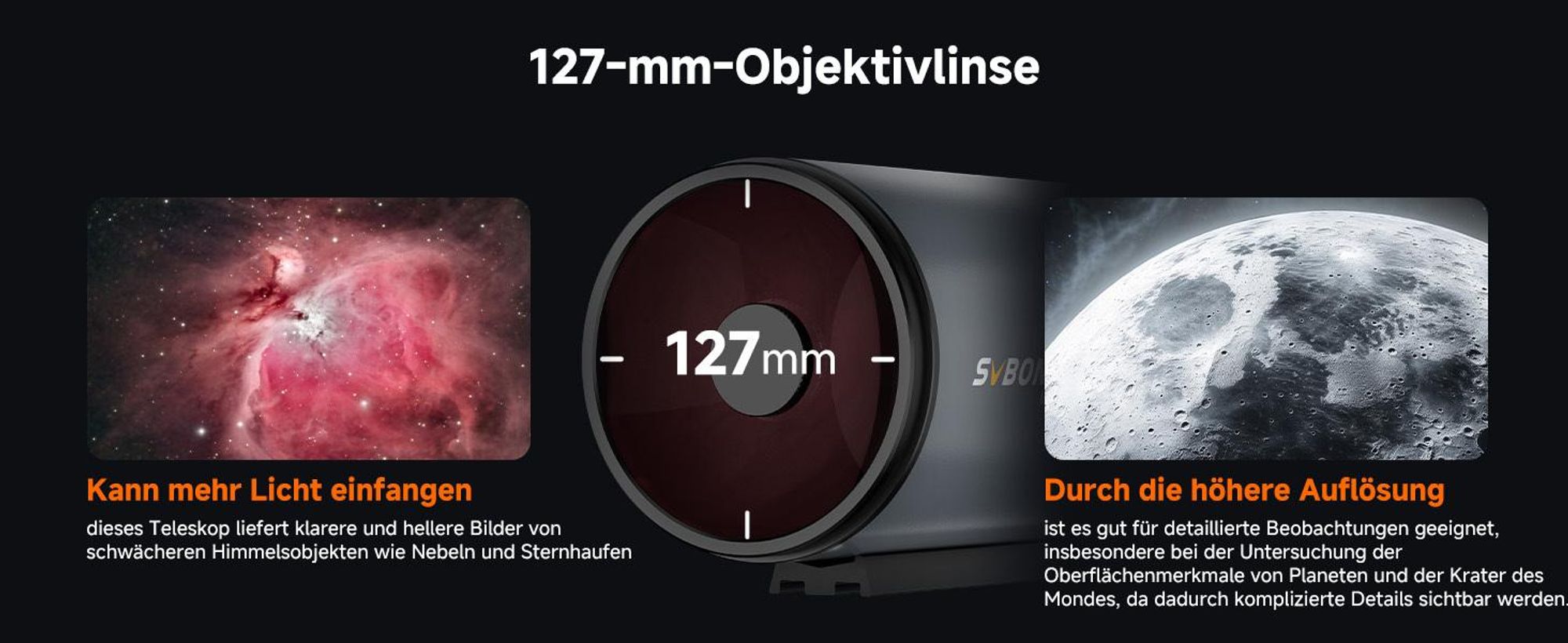 Svbony MK127 Astronomie Teleskop Set, mit SV188P Zenitspiegel dielektrischem Spiegel, 20mm Okular, SV182 6x30Sucherfernrohr Rechtwinkligem Winkel