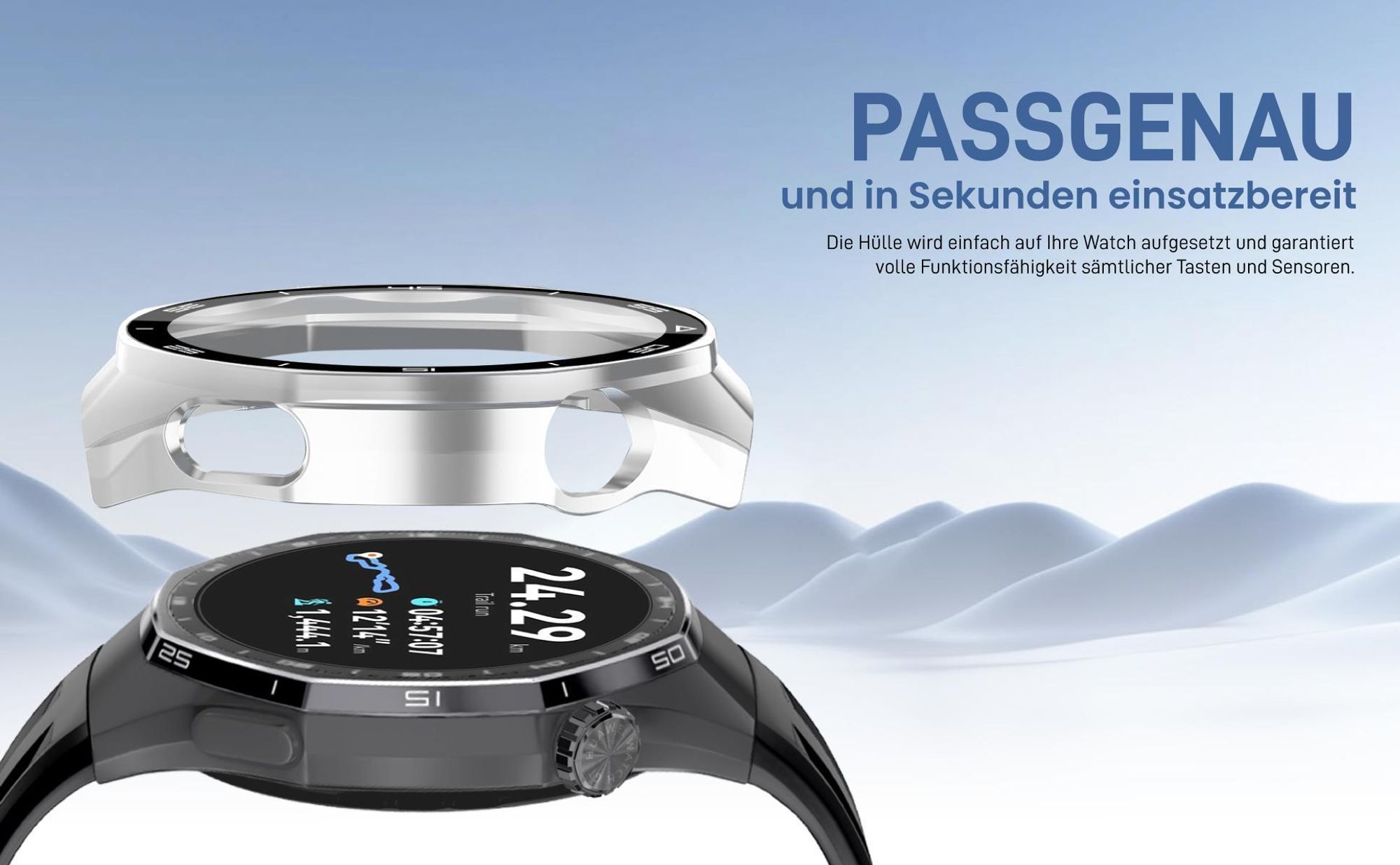 Silberne Smartwatch Hülle für Huawei Watch GT6 Pro 46 Gehäuse- und Displayschutz