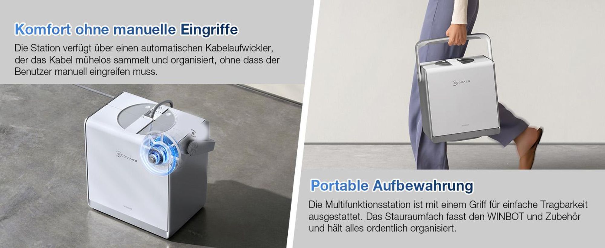 ECOVACS WINBOT ‎W2 PRO Omni Fensterputzroboter mit 6-in-1 Multifunktionsstation,Aufladen im Betrieb, 3-Düsen-Sprühkopf, 12-Stufen-Schutz