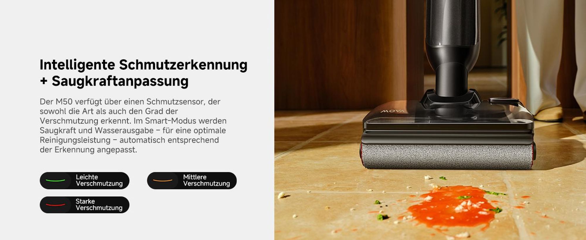 MOVA M50 Nass- & Trockensauger – 22.000 Pa, 450W, 46 min Laufzeit, Auto-Schmutzerkennung, 85 °C Selbstreinigung, 610 g Handgriff